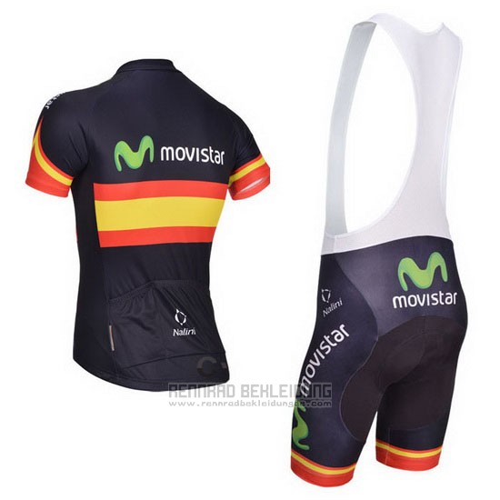 2014 Fahrradbekleidung Movistar Champion Spanien Trikot Kurzarm und Tragerhose - zum Schließen ins Bild klicken